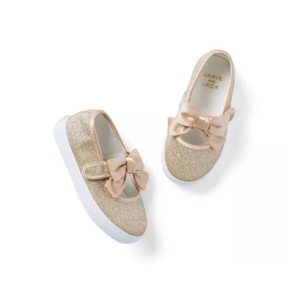 Janie and Jack Glitter Bow Sneaker Gold Size 7
